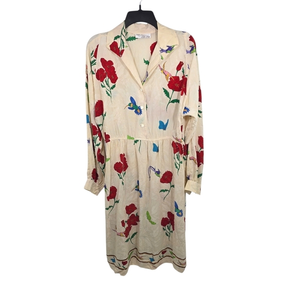 {Adolph Schumann for Lilli Ann} Vintage 70s Gant Gaither Art Print Silk Dress - Picture 1 of 17